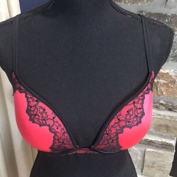 Victoria’s Secret Womenswear Push-Up Bra, 32DD, Pink/Red & Black - Picture 2 of 5